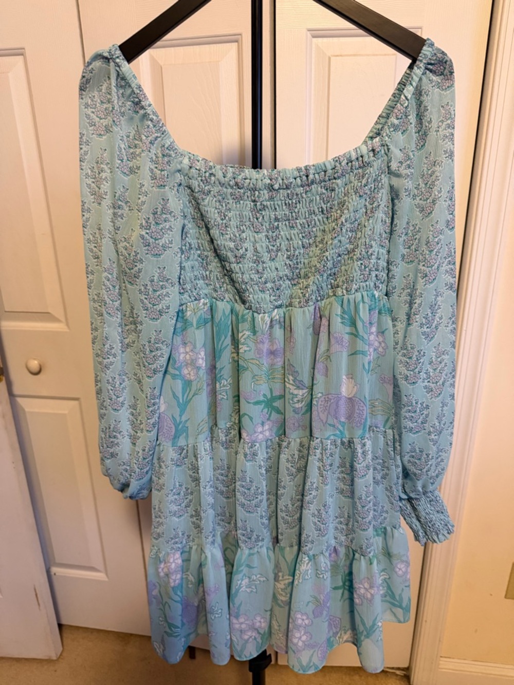 Taylor Teal Blue Green Smocked Midi Dress